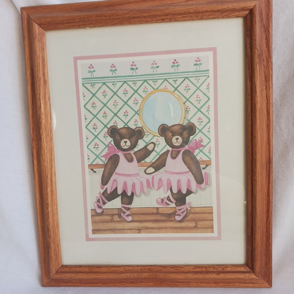 Ballerina Teddy Bears Art Print Vintage Wood Frame